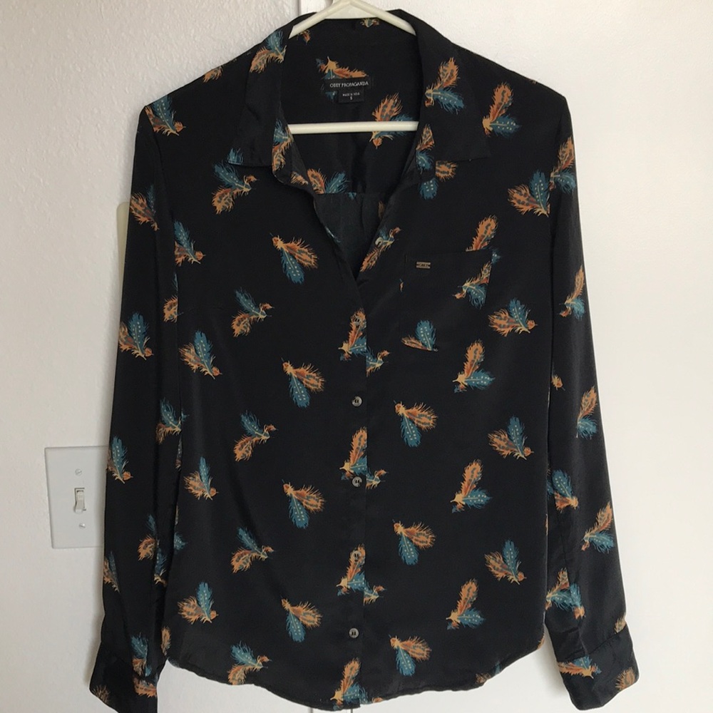 Silk Obey Button-down Blouse.